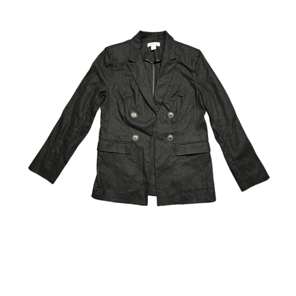 Liz Claiborne Linen Blend Black Single Breasted Blazer Womens Size 4 Boho Summer